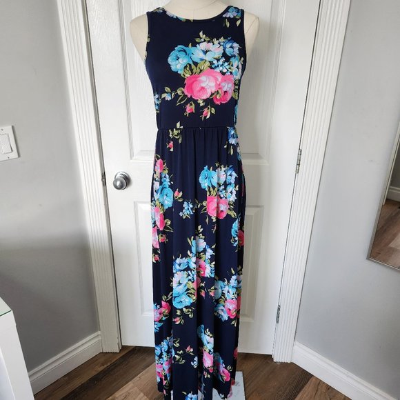 Egy Navy Floral Maxi Dress Size Large - Picture 1 of 3